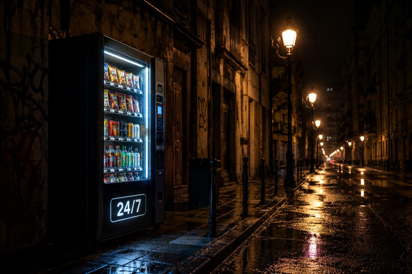 Nocny automat vendingowy.  Automaty vendingowy OptVendi. 